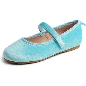 imageFEVERSOLE Girls Cute Dress Mary Jane Shoes Soft Party Holiday Ballet FlatsBlue Velvet Loop Maryjane