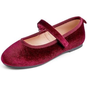 imageFEVERSOLE Girls Cute Dress Mary Jane Shoes Soft Party Holiday Ballet FlatsBurgundy Velvet Loop Maryjane
