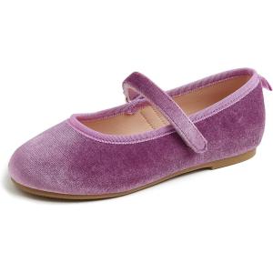 imageFEVERSOLE Girls Cute Dress Mary Jane Shoes Soft Party Holiday Ballet FlatsLilac Velvet Loop Maryjane
