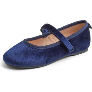 imageFEVERSOLE Girls Cute Dress Mary Jane Shoes Soft Party Holiday Ballet FlatsNavy Velvet Loop Maryjane