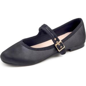 imageFEVERSOLE Womens Soft Cushion Extra Padded Comfort Round Toe Mary Jane Metal Buckle Fashion Ballet Flats Walking ShoesBlack Satin Mary Jane