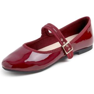 imageFEVERSOLE Womens Soft Cushion Extra Padded Comfort Round Toe Mary Jane Metal Buckle Fashion Ballet Flats Walking ShoesBurgundy Patent Mary Jane