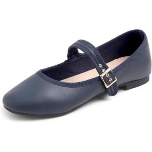 imageFEVERSOLE Womens Soft Cushion Extra Padded Comfort Round Toe Mary Jane Metal Buckle Fashion Ballet Flats Walking ShoesNavy Vegan Leather Mary Jane With Canvas Lining