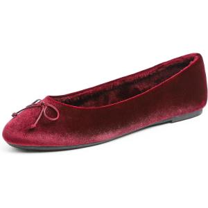 imageFEVERSOLE Womens Ultra Soft Colorful Memory Foam Cushioned Faux Suede Home Ballet FlatsBurgundy Red Velvet Fur Lined