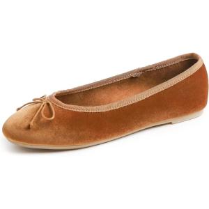 imageFEVERSOLE Womens Ultra Soft Colorful Memory Foam Cushioned Faux Suede Home Ballet FlatsCamel Velvet