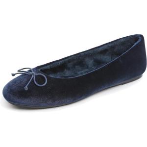 imageFEVERSOLE Womens Ultra Soft Colorful Memory Foam Cushioned Faux Suede Home Ballet FlatsNavy Blue Velvet Fur Lined