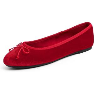 imageFEVERSOLE Womens Ultra Soft Colorful Memory Foam Cushioned Faux Suede Home Ballet FlatsRed Velvet