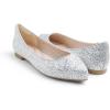 image:imageFEVERSOLE Womens Fashion Pointed Toe Classic Dressy Shiny Comfort Cushioned FlatsGlitter Ice Silver