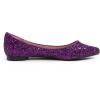 image:imageFEVERSOLE Womens Fashion Pointed Toe Classic Dressy Shiny Comfort Cushioned FlatsGlitter Purple