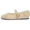 image:imageFEVERSOLE Womens Soft Breathable Mary Jane Memory Foam Cushioned Comfort Round Toe Metal Buckle Flats Walking ShoesBeige Knit Mary Jane With Round Buckle