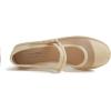 image:imageFEVERSOLE Womens Soft Breathable Mary Jane Memory Foam Cushioned Comfort Round Toe Metal Buckle Flats Walking ShoesBeige Mesh Mary Jane With Round Buckle