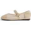 image:imageFEVERSOLE Womens Soft Breathable Mary Jane Memory Foam Cushioned Comfort Round Toe Metal Buckle Flats Walking ShoesBeige Mesh Mary Jane With Round Buckle
