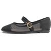 image:imageFEVERSOLE Womens Soft Breathable Mary Jane Memory Foam Cushioned Comfort Round Toe Metal Buckle Flats Walking ShoesBlack Mesh Mary Jane With Round Buckle