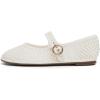 image:imageFEVERSOLE Womens Soft Breathable Mary Jane Memory Foam Cushioned Comfort Round Toe Metal Buckle Flats Walking ShoesCream White Knit Mary Jane With Round Buckle