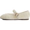 image:imageFEVERSOLE Womens Soft Breathable Mary Jane Memory Foam Cushioned Comfort Round Toe Metal Buckle Flats Walking ShoesCream White Raffia Mary Jane With Round Buckle