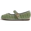 image:imageFEVERSOLE Womens Soft Breathable Mary Jane Memory Foam Cushioned Comfort Round Toe Metal Buckle Flats Walking ShoesGreen Raffia Mary Jane With Round Buckle