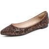 image:imageFEVERSOLE Womens Fashion Pointed Toe Classic Dressy Shiny Comfort Cushioned FlatsGlitter Bronze