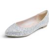 image:imageFEVERSOLE Womens Fashion Pointed Toe Classic Dressy Shiny Comfort Cushioned FlatsGlitter Ice Silver