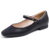 image:imageFEVERSOLE Womens Mary Jane Fashion Square Toe Padded Ankle Low Heel Slip On FlatsSq Maryjane Black Vegan Leather