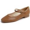 image:imageFEVERSOLE Womens Mary Jane Fashion Square Toe Padded Ankle Low Heel Slip On FlatsSq Maryjane Camel Vegan Leather
