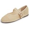 image:imageFEVERSOLE Womens Soft Breathable Mary Jane Memory Foam Cushioned Comfort Round Toe Metal Buckle Flats Walking ShoesBeige Knit Mary Jane With Round Buckle