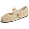 image:imageFEVERSOLE Womens Soft Breathable Mary Jane Memory Foam Cushioned Comfort Round Toe Metal Buckle Flats Walking ShoesBeige Raffia Mary Jane With Round Buckle