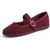 Burgundy Corduroy Mary Jane With Round Buckle