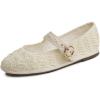 Cream White Raffia Mary Jane With Round Buckle