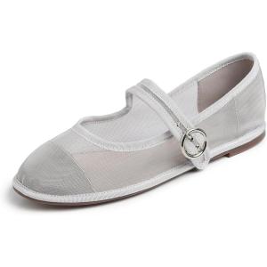 image:imageFEVERSOLE Womens Soft Breathable Mary Jane Memory Foam Cushioned Comfort Round Toe Metal Buckle Flats Walking ShoesSilver Mesh Mary Jane With Round Buckle