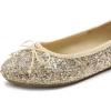 image:imageFEVERSOLE Womens Bling Soft Cushioned Comfort Flats Sparkle Party BalletsGlitter Light Gold