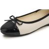 image:imageFEVERSOLE Womens Bow Tie Fashion Dress Slip On Shoes Round Toe Ballet FlatBeige Patent Toe Cap