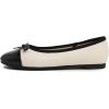 image:imageFEVERSOLE Womens Bow Tie Fashion Dress Slip On Shoes Round Toe Ballet FlatBeige Patent Toe Cap