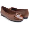 image:imageFEVERSOLE Womens Bow Tie Fashion Dress Slip On Shoes Round Toe Ballet FlatLight Brown Patent Toe Cap