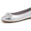 image:imageFEVERSOLE Womens Bow Tie Fashion Dress Slip On Shoes Round Toe Ballet FlatSilver Mirror Toe Cap
