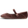 image:imageFEVERSOLE Womens Macaroon Colorful Memory Foam Cushion Insock Patent Ballet FlatMaryjane Brown Plush