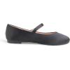 image:imageFEVERSOLE Womens Mary Jane Fashion Round Toe Easy Buckle Slip On FlatsMaryjane Black Satin