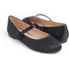 image:imageFEVERSOLE Womens Mary Jane Fashion Round Toe Easy Buckle Slip On FlatsMaryjane Black Satin