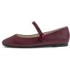 image:imageFEVERSOLE Womens Mary Jane Fashion Round Toe Easy Buckle Slip On FlatsMaryjane Burgundy Napa