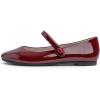 image:imageFEVERSOLE Womens Mary Jane Fashion Round Toe Easy Buckle Slip On FlatsMaryjane Burgundy Patent