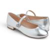 image:imageFEVERSOLE Womens Mary Jane Fashion Round Toe Low Heel Slip On FlatsMaryjane Silver Vegan Flat Heel