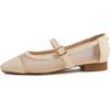 image:imageFEVERSOLE Womens Mary Jane Fashion Square Toe Easy Buckle Low Heel Slip On FlatsSq Maryjane Beige Mesh Stack Heel