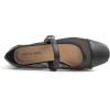 image:imageFEVERSOLE Womens Mary Jane Fashion Square Toe Easy Buckle Low Heel Slip On FlatsSq Maryjane Black Mesh Stack Heel