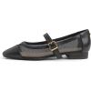 image:imageFEVERSOLE Womens Mary Jane Fashion Square Toe Easy Buckle Low Heel Slip On FlatsSq Maryjane Black Mesh Stack Heel