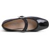 image:imageFEVERSOLE Womens Mary Jane Fashion Square Toe Easy Buckle Low Heel Slip On FlatsSq Maryjane Black Patent Vegan Leather Rhinestone Buckle Low Heel