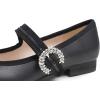 image:imageFEVERSOLE Womens Mary Jane Fashion Square Toe Easy Buckle Low Heel Slip On FlatsSq Maryjane Black Vegan Leather Rhinestone Buckle Low Heel