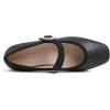 image:imageFEVERSOLE Womens Mary Jane Fashion Square Toe Easy Buckle Low Heel Slip On FlatsSq Maryjane Black Vegan Leather Rhinestone Buckle Low Heel