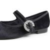 image:imageFEVERSOLE Womens Mary Jane Fashion Square Toe Easy Buckle Low Heel Slip On FlatsSq Maryjane Black Velvet Fur Lined Rhinestone Buckle