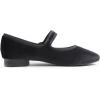 image:imageFEVERSOLE Womens Mary Jane Fashion Square Toe Easy Buckle Low Heel Slip On FlatsSq Maryjane Black Velvet Fur Lined Rhinestone Buckle