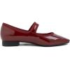 image:imageFEVERSOLE Womens Mary Jane Fashion Square Toe Easy Buckle Low Heel Slip On FlatsSq Maryjane Burgundy Patent Vegan Leather Rhinestone Buckle Low Heel