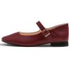 image:imageFEVERSOLE Womens Mary Jane Fashion Square Toe Easy Buckle Low Heel Slip On FlatsSq Maryjane Burgundy Red Vegan Stack Heel